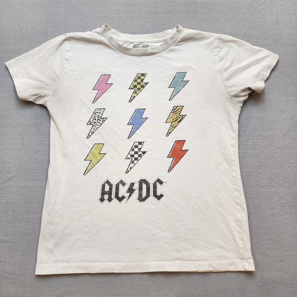 AC/DC Lightning Bolt‎ Graphic T-Shirt Off-White Band Tee Women Small